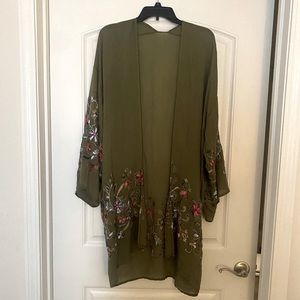 Chic Soul One Size Olive Green Floral Shawl EUC